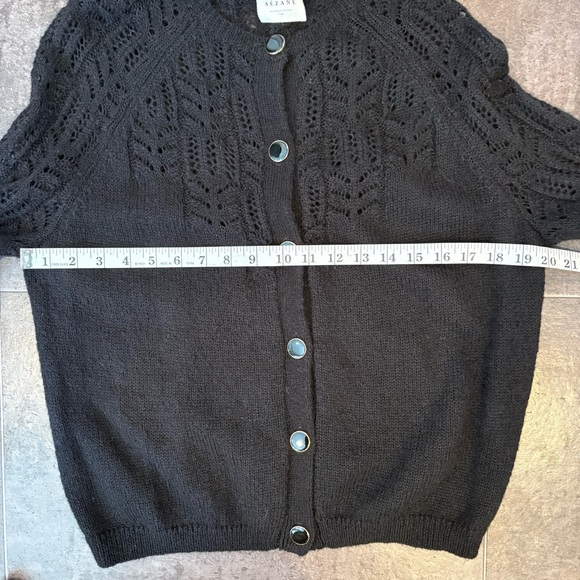 Sezane Black Pointelle Knit Cardigan Sweater Mohair Elegant Luxury Womens Large - Picture 10 of 12